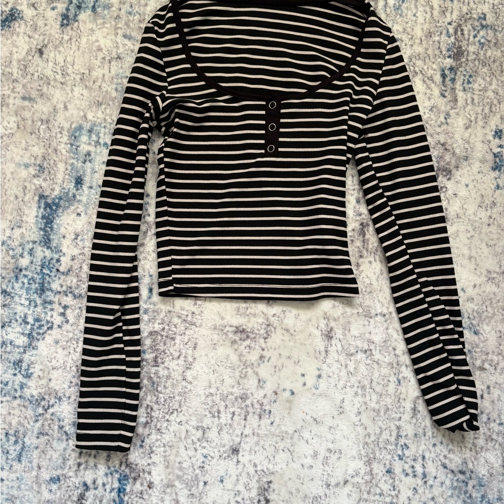 SHEIN Black and White Striped Long Sleeve Top